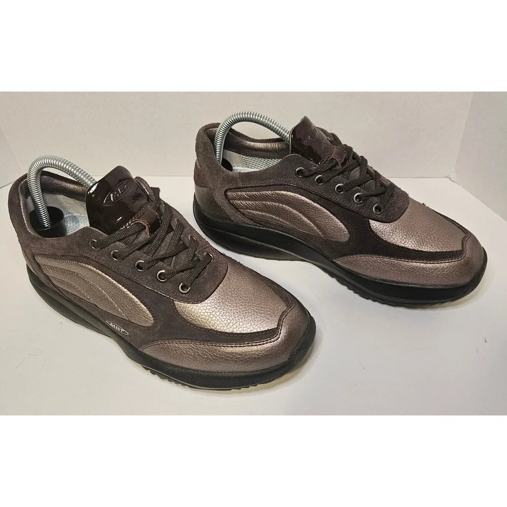 MBT Maliza Rocker Bottom Walking Sneakers Metallic Bronze Brown Suede Womens 8.5 - Picture 2 of 10